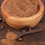 bbq coffee dry rub in a wood bowl with some on a spoon