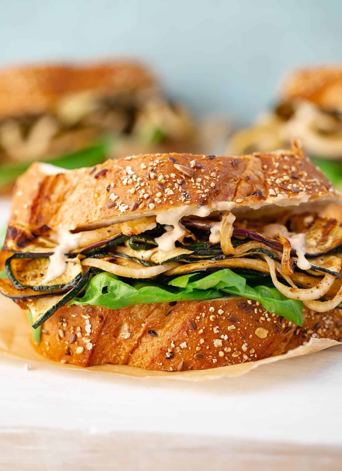 Marinated Grilled Vegetable Sandwich on paper