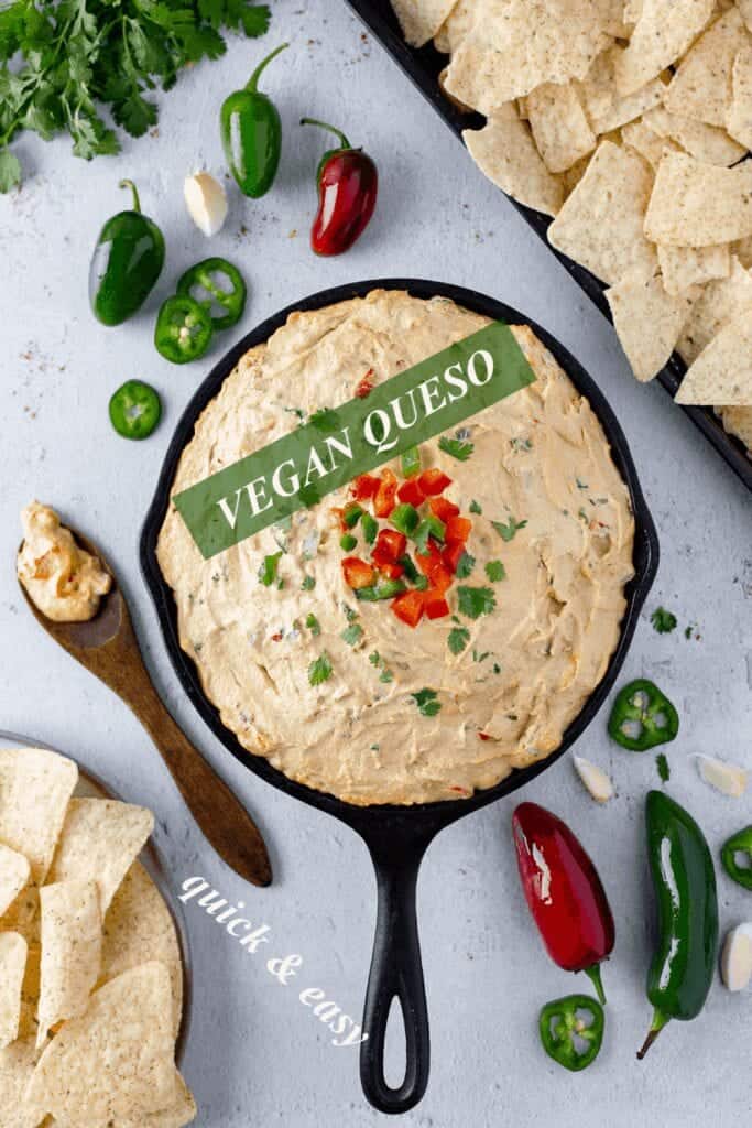 vegan queso in a skillet