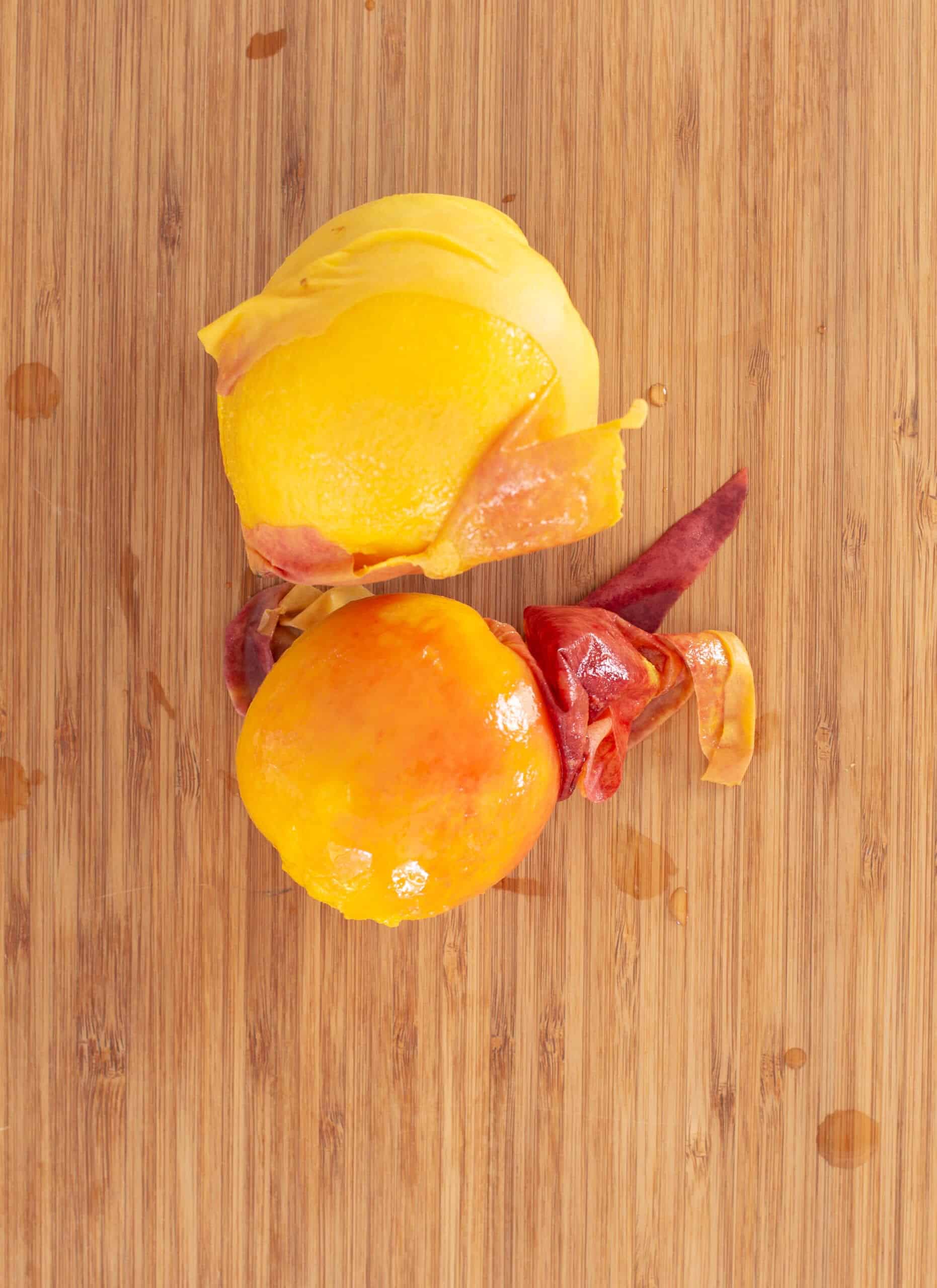 Peach with peeling coming off.