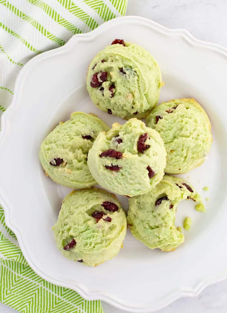 pistachio cranberry cookies on a plate