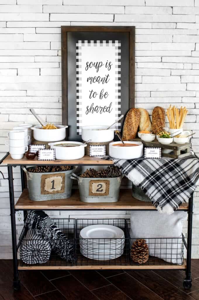 dinner party themes: soup party set up on a bar area