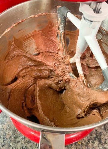 brownie dough in mixer bowl
