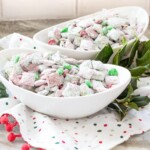 christmas puppy chow in a bowl - green and red