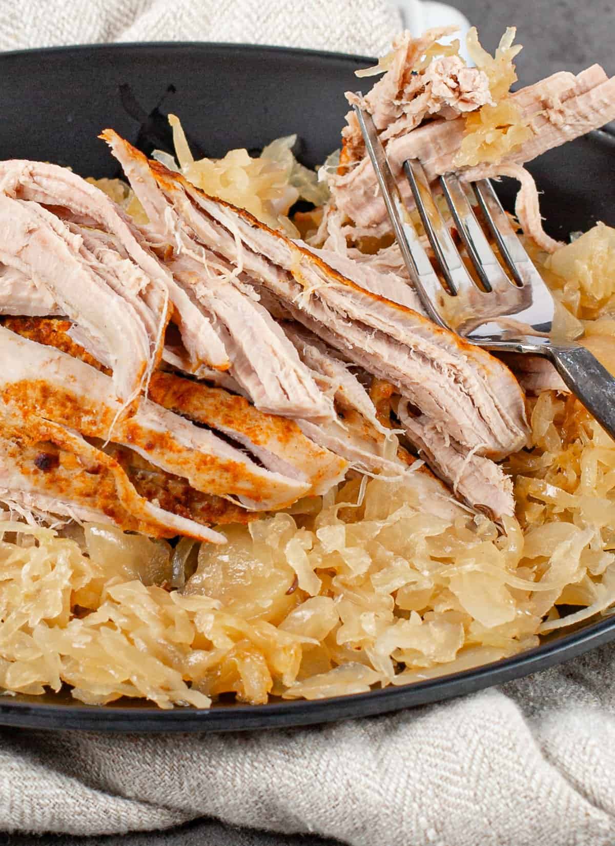 sauerkraut with shedded pork on top