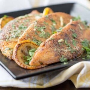 Pan-seared tilapia with lemon butter on a plate