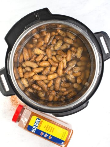 Boiled peanuts in the instant pot with seasoning on the side.
