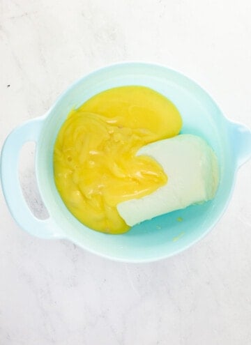 bowl with cream cheese and cream of chicken soup