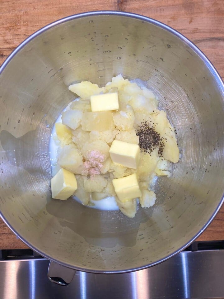 mashed potato ingredients in bowl