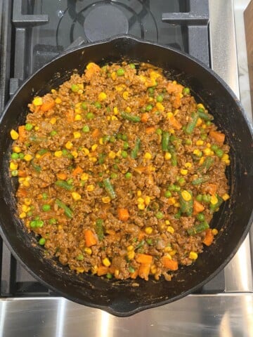 cooked shepherd's pie meat mixture