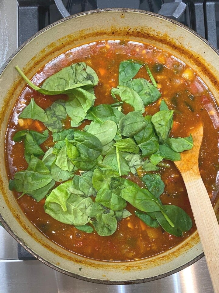 spinach added to soup