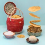 corn in basket, corn tortillas falling in basket and mesa