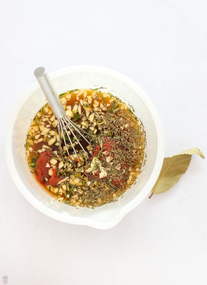 bowl with spices and beef broth