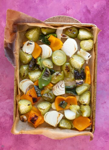 roasted tomatillo, onions, peppers
