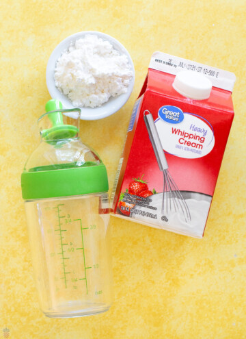 whipping cream, cornstarch, shaker jar