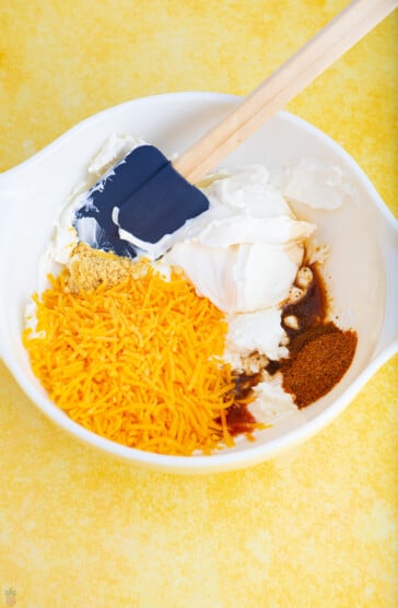cheese, spices, sour cream in a mixing bowl