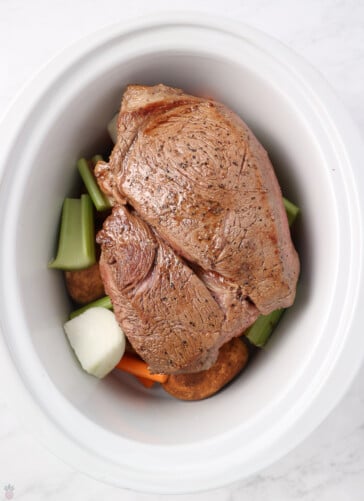 Seared Sirloin Tip Roast With carrots, potatoes, celery, onions in crokpot