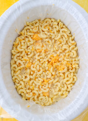 cooked macaroni with cheeses, and half and half poured in