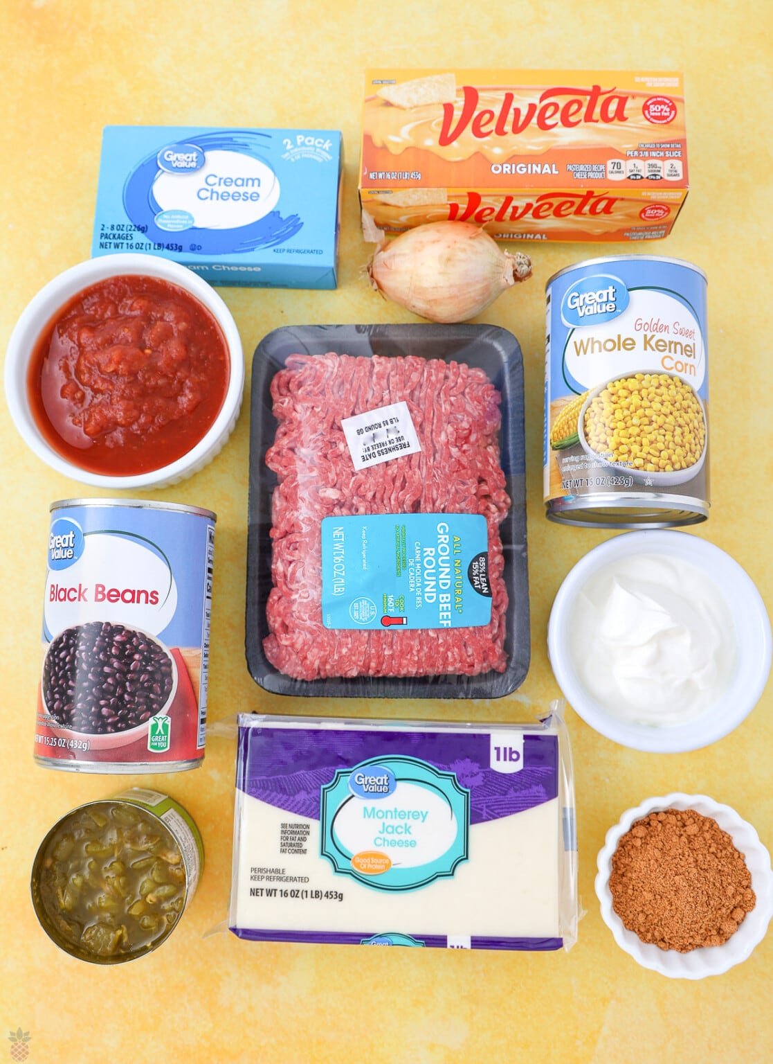 Cheesy Layered Taco Dip with Ground Beef (Crock Pot Recipe