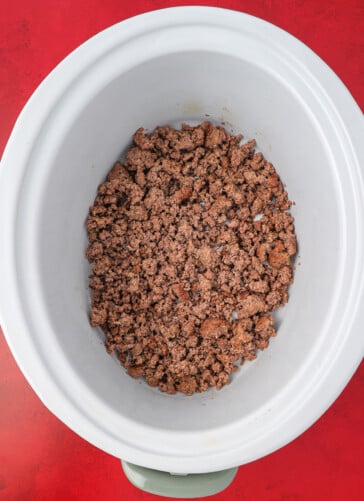 Cooked hamburger in the slow cooker liner