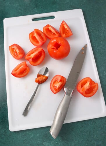tomatoes sliced and center scooped out