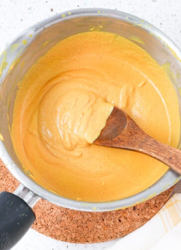 yellow mustard that has been cooked to a thickness that will stay on the spoon being held over the pan