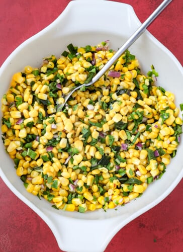 chipotle corn salad copycat that has just been mixed in a bowl