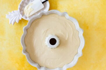 pound cake in pan ready to bake
