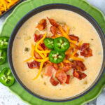 jalapeno popper soup topped with bacon and cheese