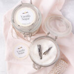 vanilla sugar in gift jars with gift stickers and twine
