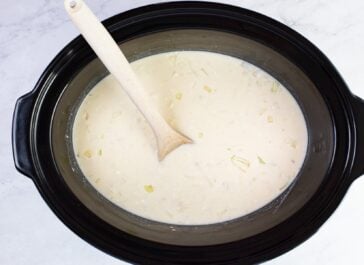 crock pot bowl with 5 ingredient potato soup