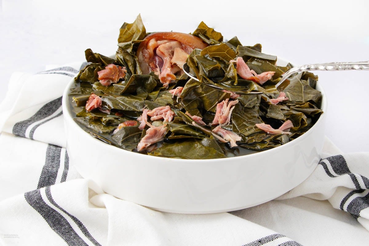 Tender Crock Pot Collard Greens with Smoky Ham Hock